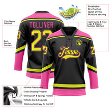 Load image into Gallery viewer, Custom Black Neon Yellow-Pink Hockey Lace Neck Jersey
