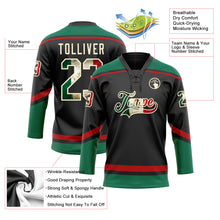 Load image into Gallery viewer, Custom Black Vintage Mexican Flag Cream Kelly Green-Red Hockey Lace Neck Jersey
