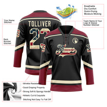 Load image into Gallery viewer, Custom Black Vintage USA Flag Cream-Crimson Hockey Lace Neck Jersey
