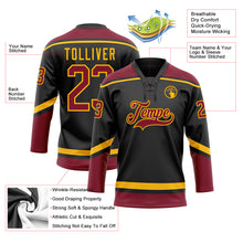 Load image into Gallery viewer, Custom Black Crimson-Gold Hockey Lace Neck Jersey
