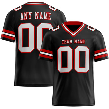 Custom Black White-Red Mesh Authentic Football Jersey