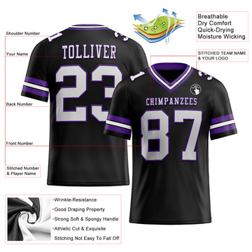 Custom Black White-Purple Mesh Authentic Football Jersey