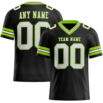 Custom Black White-Neon Green Mesh Authentic Football Jersey