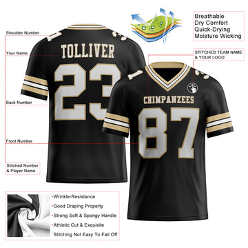 Custom Black White-Vegas Gold Mesh Authentic Football Jersey