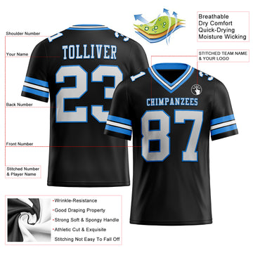 Custom Black White-Electric Blue Mesh Authentic Football Jersey
