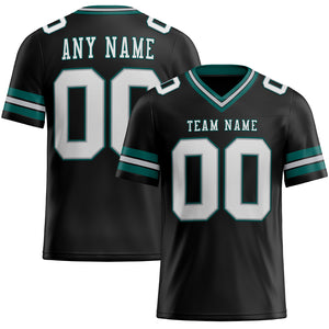 Custom Black White Gray-Midnight Green Mesh Authentic Football Jersey