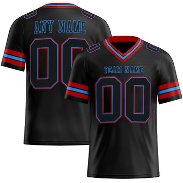 Custom Black Electric Blue-Red Mesh Authentic Football Jersey