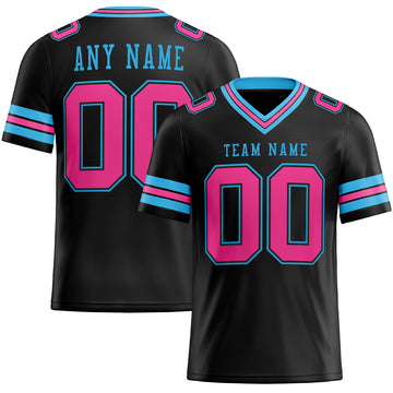 Custom Black Pink-Sky Blue Mesh Authentic Football Jersey