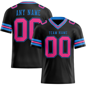 Custom Black Pink-Electric Blue Mesh Authentic Football Jersey