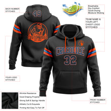 Load image into Gallery viewer, Custom Stitched Black Electric Blue-Orange Football Pullover Sweatshirt Hoodie
