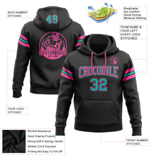 Load image into Gallery viewer, Custom Stitched Black Aqua-Pink Football Pullover Sweatshirt Hoodie
