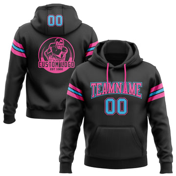 Custom Stitched Black Sky Blue-Pink Football Pullover Sweatshirt Hoodie