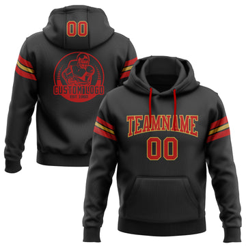 Custom Stitched Black Red-Old Gold Football Pullover Sweatshirt Hoodie