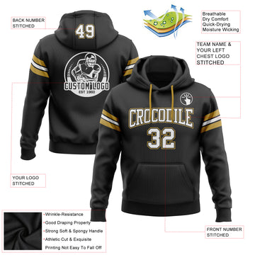 Custom Stitched Black White-Old Gold Football Pullover Sweatshirt Hoodie