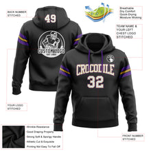 Load image into Gallery viewer, Custom Stitched Black White Old Gold-Purple Football Pullover Sweatshirt Hoodie
