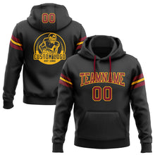 Load image into Gallery viewer, Custom Stitched Black Crimson-Gold Football Pullover Sweatshirt Hoodie
