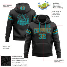 Load image into Gallery viewer, Custom Stitched Black Teal-Old Gold Football Pullover Sweatshirt Hoodie
