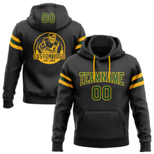 Load image into Gallery viewer, Custom Stitched Black Green-Gold Football Pullover Sweatshirt Hoodie
