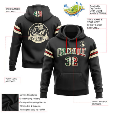 Custom Stitched Black Vintage Mexican Flag Cream-Red Football Pullover Sweatshirt Hoodie