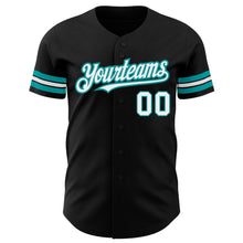 Load image into Gallery viewer, Custom Black White-Teal Authentic Baseball Jersey
