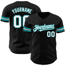Load image into Gallery viewer, Custom Black White-Teal Authentic Baseball Jersey
