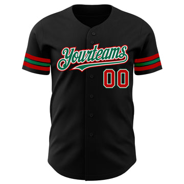 Custom Black Red-Kelly Green Authentic Baseball Jersey