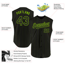 Load image into Gallery viewer, Custom Black Neon Green Pinstripe Pink Authentic Sleeveless Baseball Jersey
