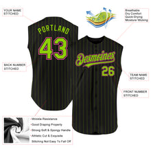 Load image into Gallery viewer, Custom Black Neon Green Pinstripe Light Blue Authentic Sleeveless Baseball Jersey

