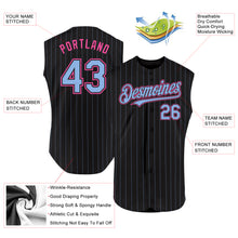 Load image into Gallery viewer, Custom Black Light Blue Pinstripe Pink Authentic Sleeveless Baseball Jersey
