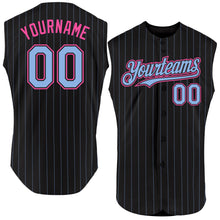 Load image into Gallery viewer, Custom Black Light Blue Pinstripe Pink Authentic Sleeveless Baseball Jersey
