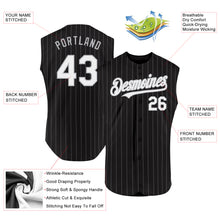 Load image into Gallery viewer, Custom Black Gray Pinstripe White Authentic Sleeveless Baseball Jersey
