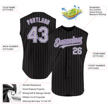 Load image into Gallery viewer, Custom Black Gray Pinstripe Purple-White Authentic Sleeveless Baseball Jersey
