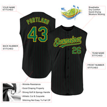 Load image into Gallery viewer, Custom Black Kelly Green Pinstripe Gold Authentic Sleeveless Baseball Jersey

