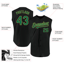 Load image into Gallery viewer, Custom Black Kelly Green Pinstripe Old Gold Authentic Sleeveless Baseball Jersey
