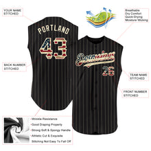 Load image into Gallery viewer, Custom Black Cream Pinstripe Vintage USA Flag Authentic Sleeveless Baseball Jersey
