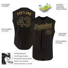 Load image into Gallery viewer, Custom Black Old Gold Pinstripe Old Gold Authentic Sleeveless Baseball Jersey
