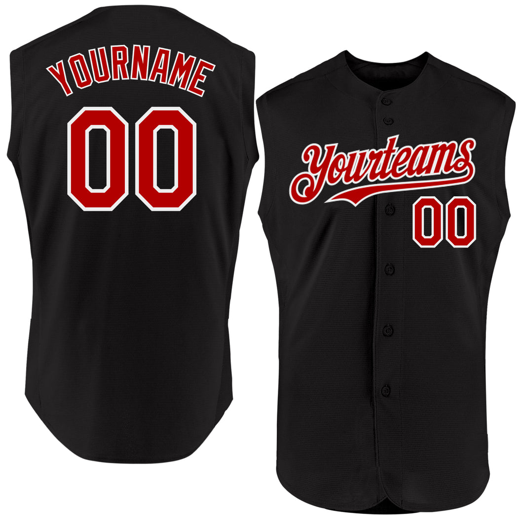 Custom Black Red-White Authentic Sleeveless Baseball Jersey