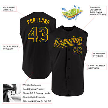 Custom Black Gold Authentic Sleeveless Baseball Jersey