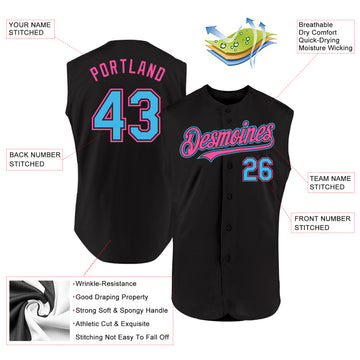 Custom Black Sky Blue-Pink Authentic Sleeveless Baseball Jersey