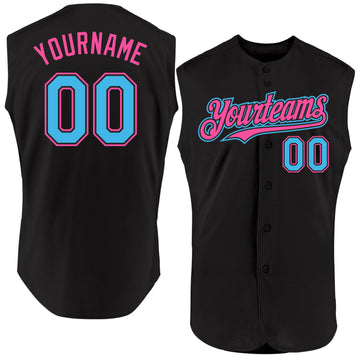 Custom Black Sky Blue-Pink Authentic Sleeveless Baseball Jersey