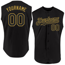Load image into Gallery viewer, Custom Black Old Gold Authentic Sleeveless Baseball Jersey
