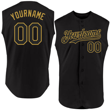 Custom Black Old Gold Authentic Sleeveless Baseball Jersey