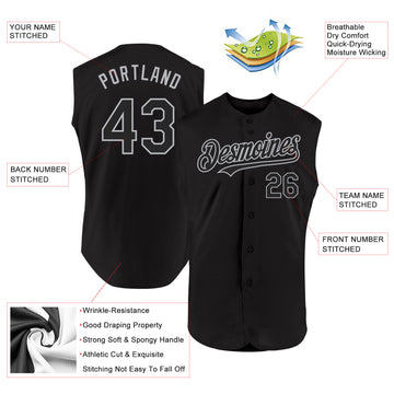 Custom Black Gray Authentic Sleeveless Baseball Jersey