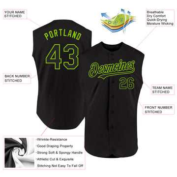Custom Black Neon Green Authentic Sleeveless Baseball Jersey