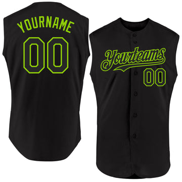Custom Black Neon Green Authentic Sleeveless Baseball Jersey