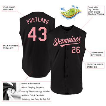 Custom Black Medium Pink Authentic Sleeveless Baseball Jersey