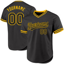 Load image into Gallery viewer, Custom Black Gold Authentic Throwback Baseball Jersey
