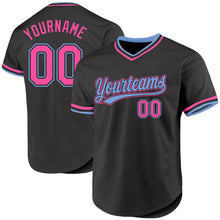 Load image into Gallery viewer, Custom Black Pink-Light Blue Authentic Throwback Baseball Jersey
