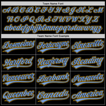 Load image into Gallery viewer, Custom Black Light Blue-Gold Authentic Throwback Baseball Jersey
