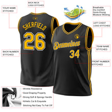 Load image into Gallery viewer, Custom Black Gold-White Authentic Throwback Basketball Jersey

